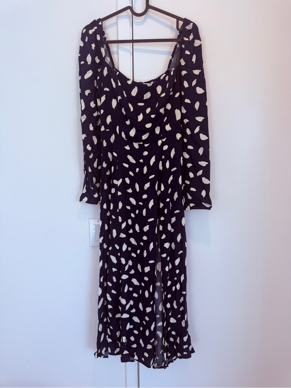 Reformation Black Midi Dress with Cream Spot Print